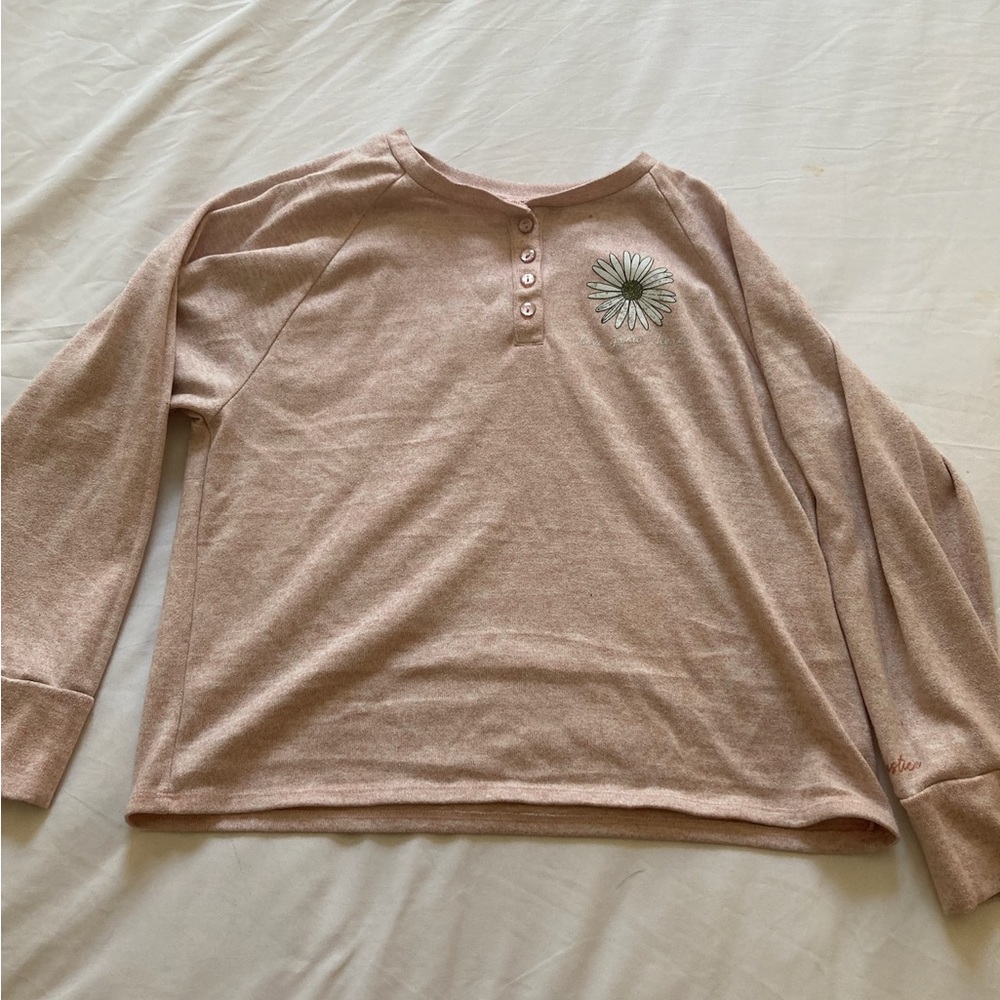 Justice long sleeve pajama shirt, pink, size 12